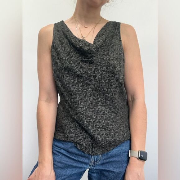 90's Ann Taylor Black Polka Dot Spotted 100% Silk Cowl Neck Sleeveless Top 6 - Picture 2 of 8